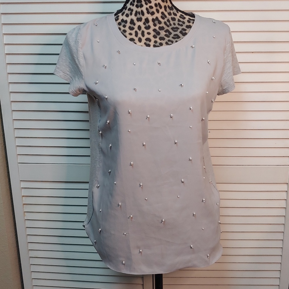 Ann Taylor Pearl and Gem Beaded T-shirt